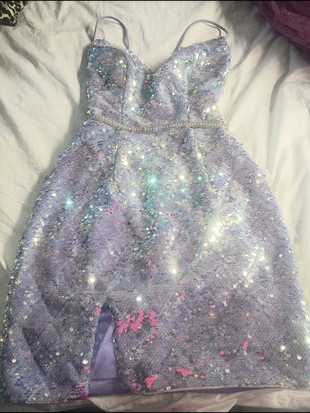 Clarisse Lilac Sequin Party Dress with Sweetheart Neckline